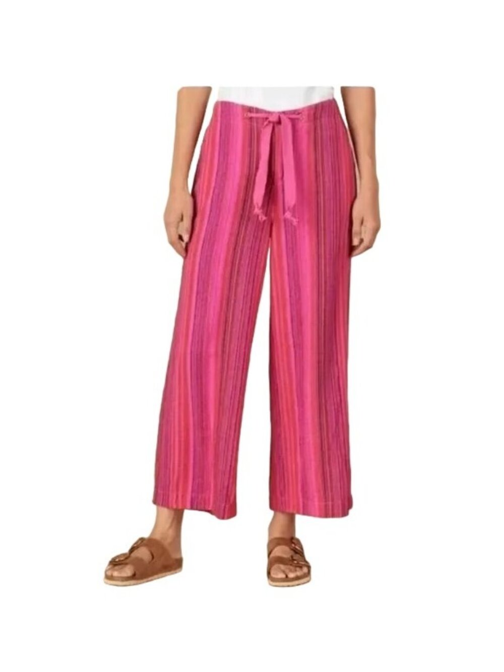 Sundance Pink Striped Cotton Bohemian Cropped Wide Leg Pants Womens Size XLarge